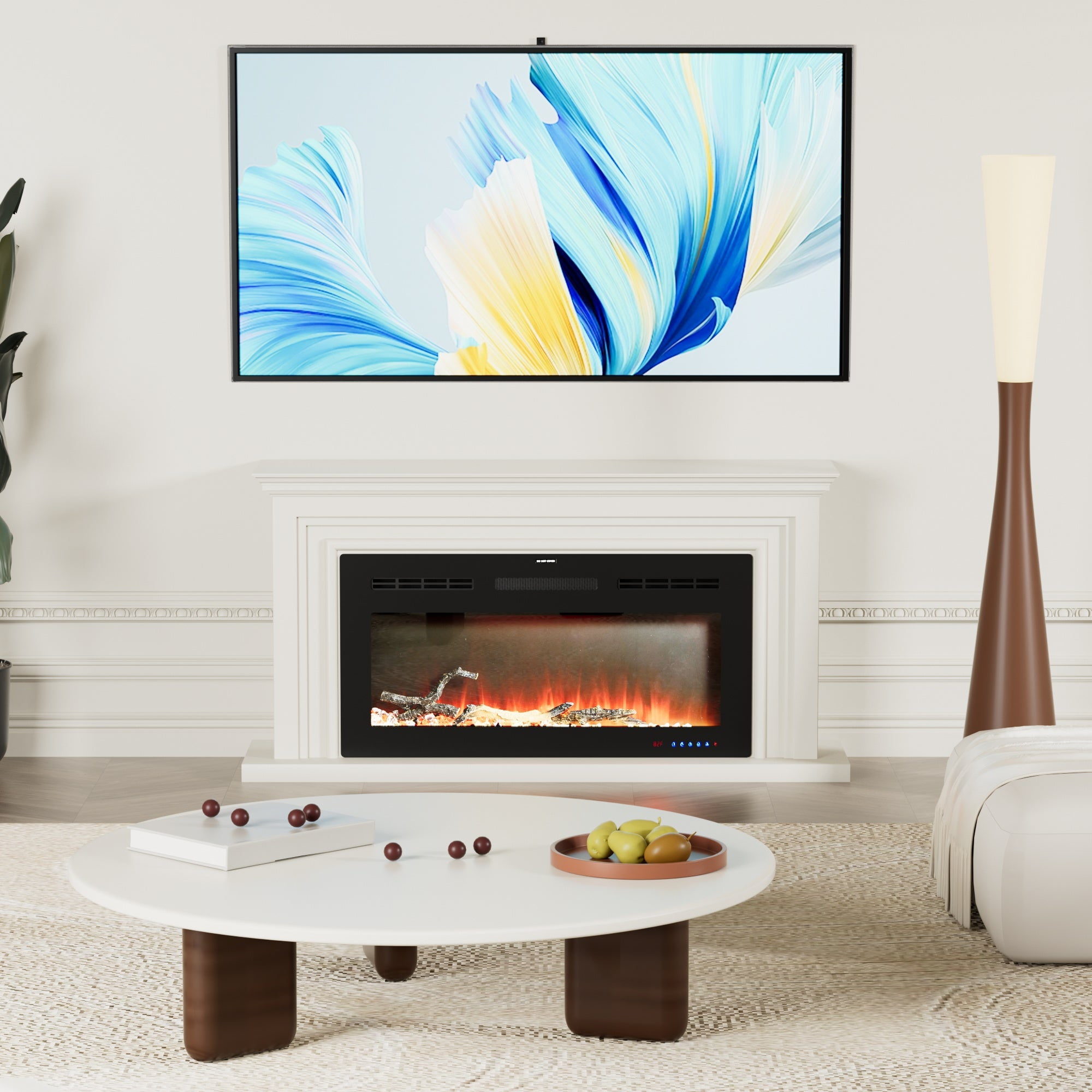 VECELO 39.4 inch Electric Fireplace, Recessed Wall Mounted Electric Fireplace Inserts, Ultra Thin Adjustable Flame Colors & Speed Fireplace, Fireplace with Touch Screen and Remote Control, Black