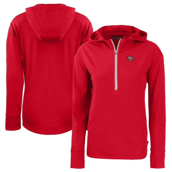 Women's Cutter & Buck  Scarlet San Francisco 49ers Throwback Daybreak Eco Recycled Half-Zip Hoodie
