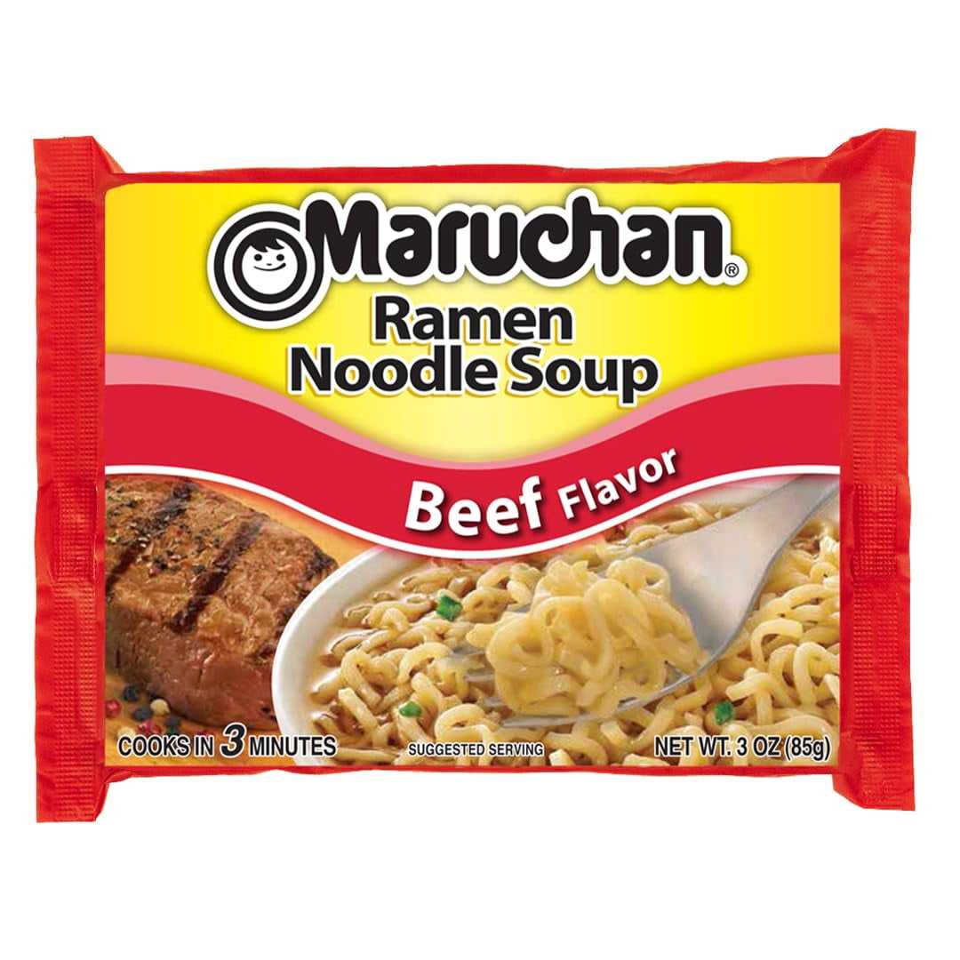 Maruchan Beef Flavor Ramen Noodle Soup, 3 oz Packs, Value Box of 24