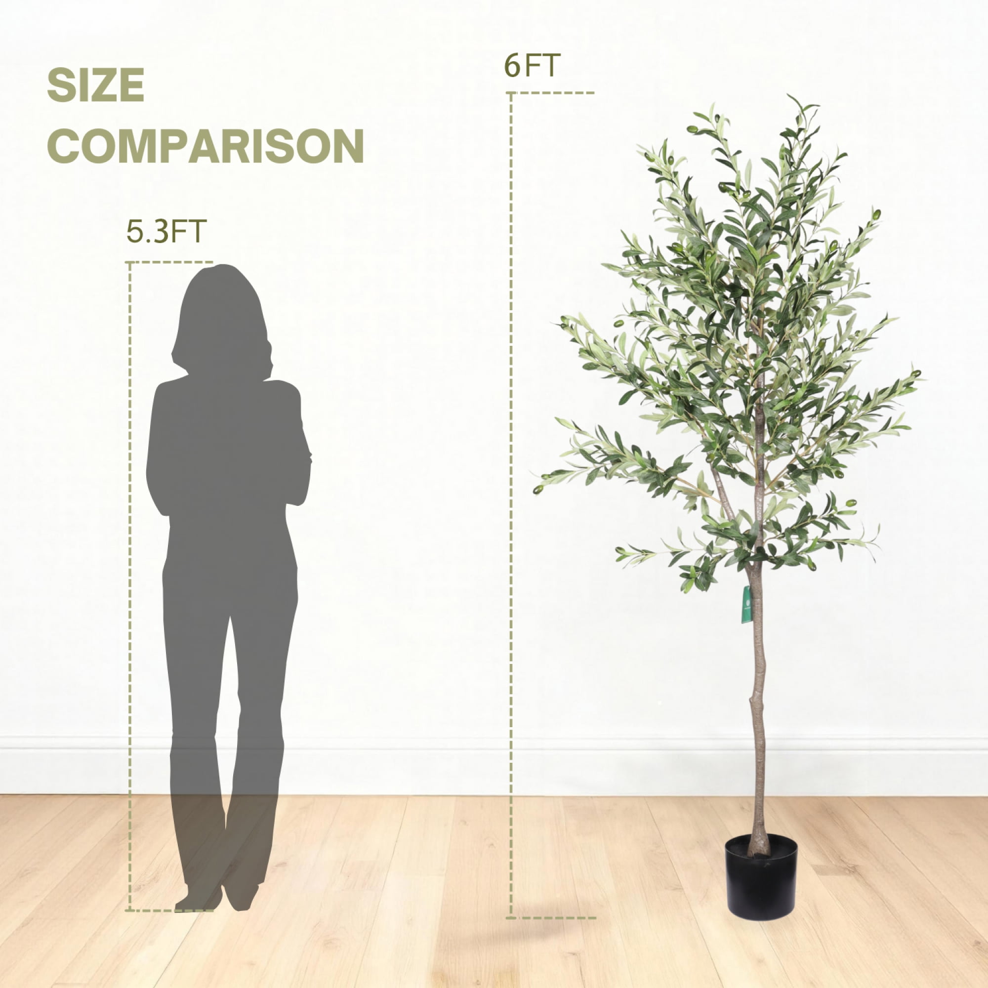 6FT Artificial Olive Tree in Black Plastic Pot,Silk Fake Olive Tree with Realistic Leaves for Home House Office Decor Indoor Outdoor