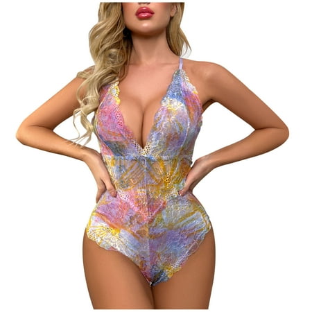 Womens Snap Crotch Lingerie Lace Teddy One Piece Babydoll Sexy Mini Bodysuit Valentines day gifts