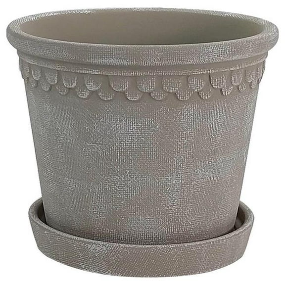 Border Concepts 6 in. W Ceramic Fringe Planter Beige