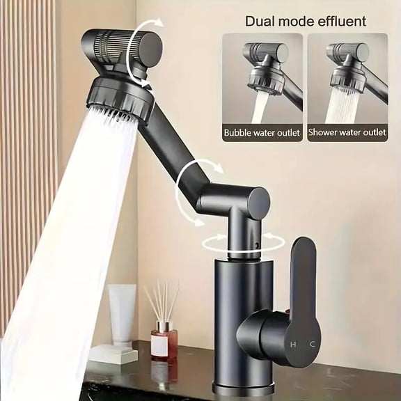 Black Bathroom Sink Faucet 1080° Swivel Robotic Arm Single Handle Vanity Faucet