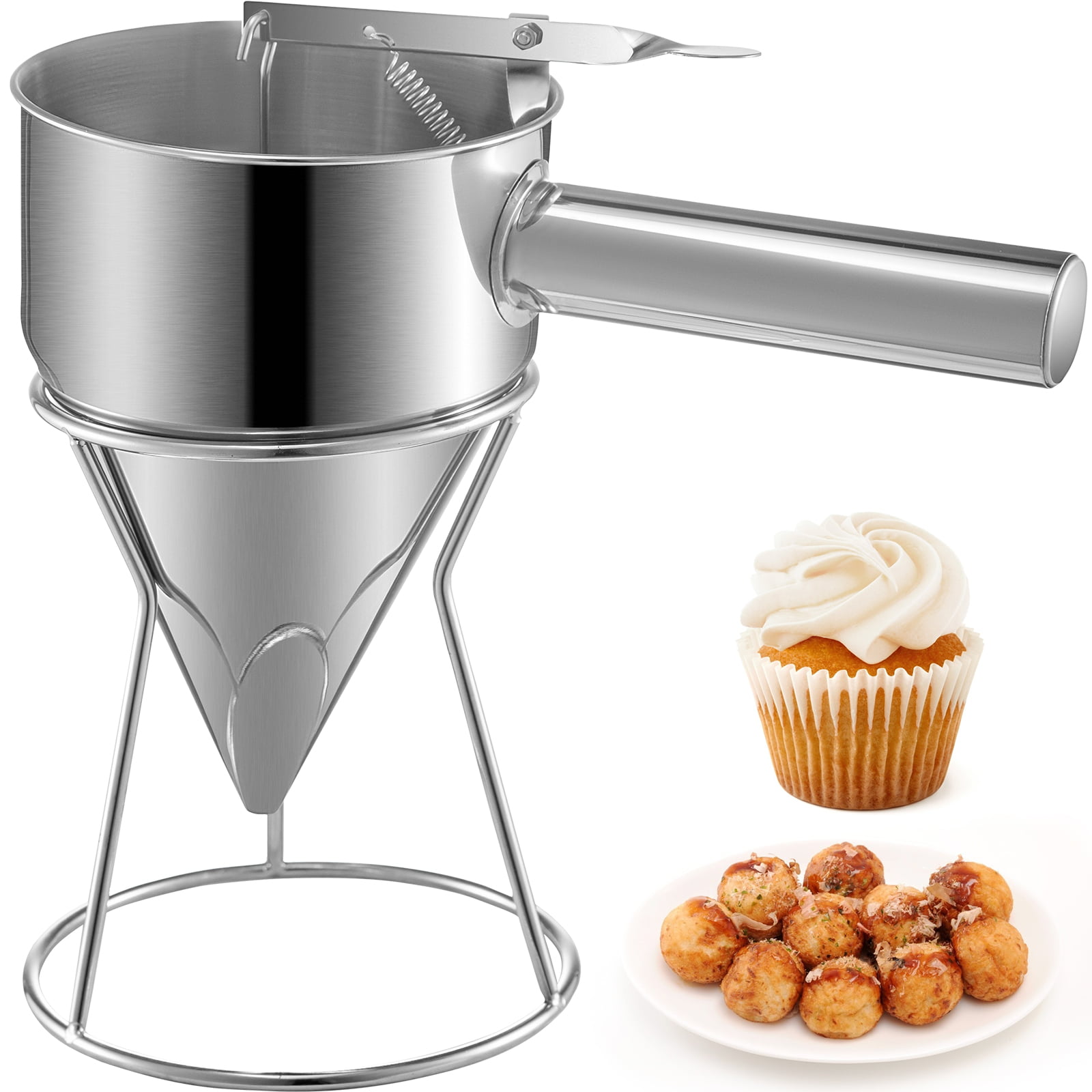 Batter dispenser with stand stainless steel funnel pancake maker mobile phone-spring handle-suitable for kitchen cake shops etc.