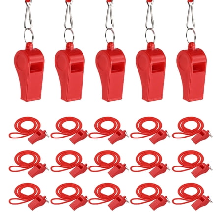 Uxcell Plastic Whistles with Lanyard, Training Sports Gather Whistles Loud Crisp Sound Colorful Bulk Whistle 20 Pcs & Red -Fitting for (Coaches/Referee/Outsides/Team Events)