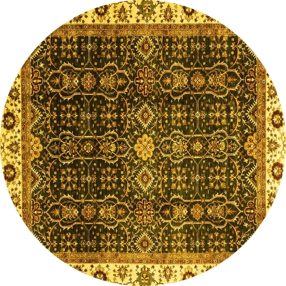 Ahgly Company Indoor Round Abstract Yellow Modern Area Rugs, 4' Round