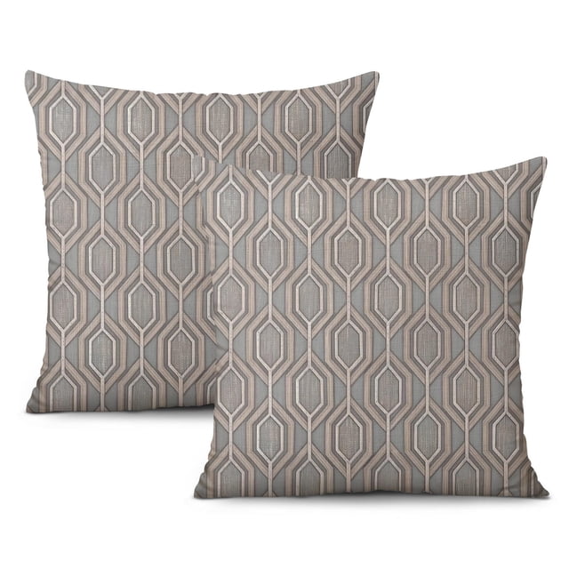 Farmhouse Style Grey and Beige Patchwork Decorative Pillow Case Set, Fits 18x18 Inch Pillows