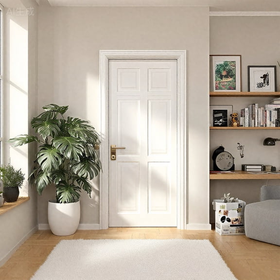 32" x 80" Primed Slab Door 6-Paneled Solid Core Wood Standard Door for Bedroom Livingroom Without Hardware Kit