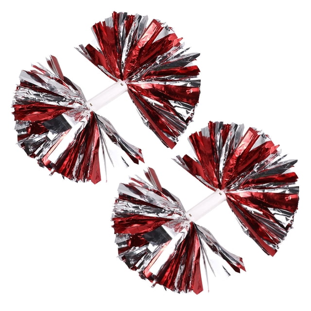 2 Pcs Pompons de Cheerleading Colorés Réutilisables Kit de Pompons de Cheerleading Amusants Accessoires de Cheerleading pour Enfants avec Poignée pour Compétition de Performance Événements Sportifs (Rouge avec Argent)