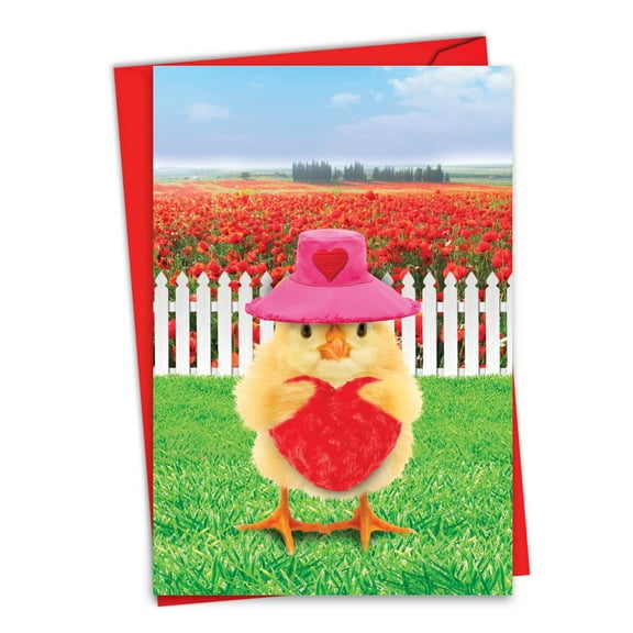 NobleWorks Valentine's Day Greeting Card with 5 x 7 Inch Envelope (1 Card) Loving Chicks C9077AVDG