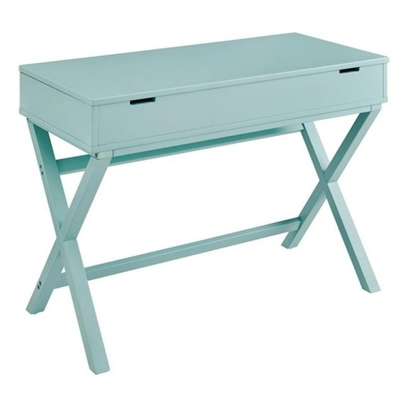 Linon Peggy Lift Top Stand Up Wood Desk with X-Frame Legs in Turquoise Blue