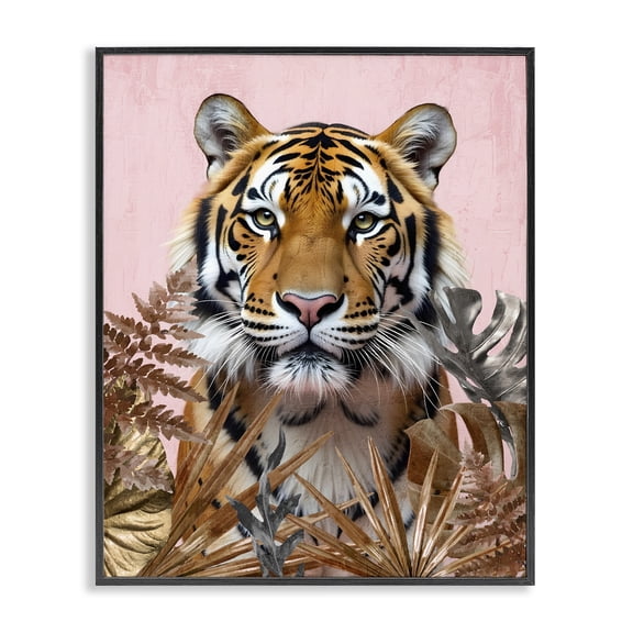 Stupell Industries Fierce Tiger on Pink Animals Painting Black Framed Art Print Wall Art, 11 x 14