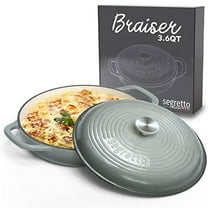 Segretto Cookware 3.6 Qt Enameled Cast Iron Braiser Pan, Gray, with Cover and Handles