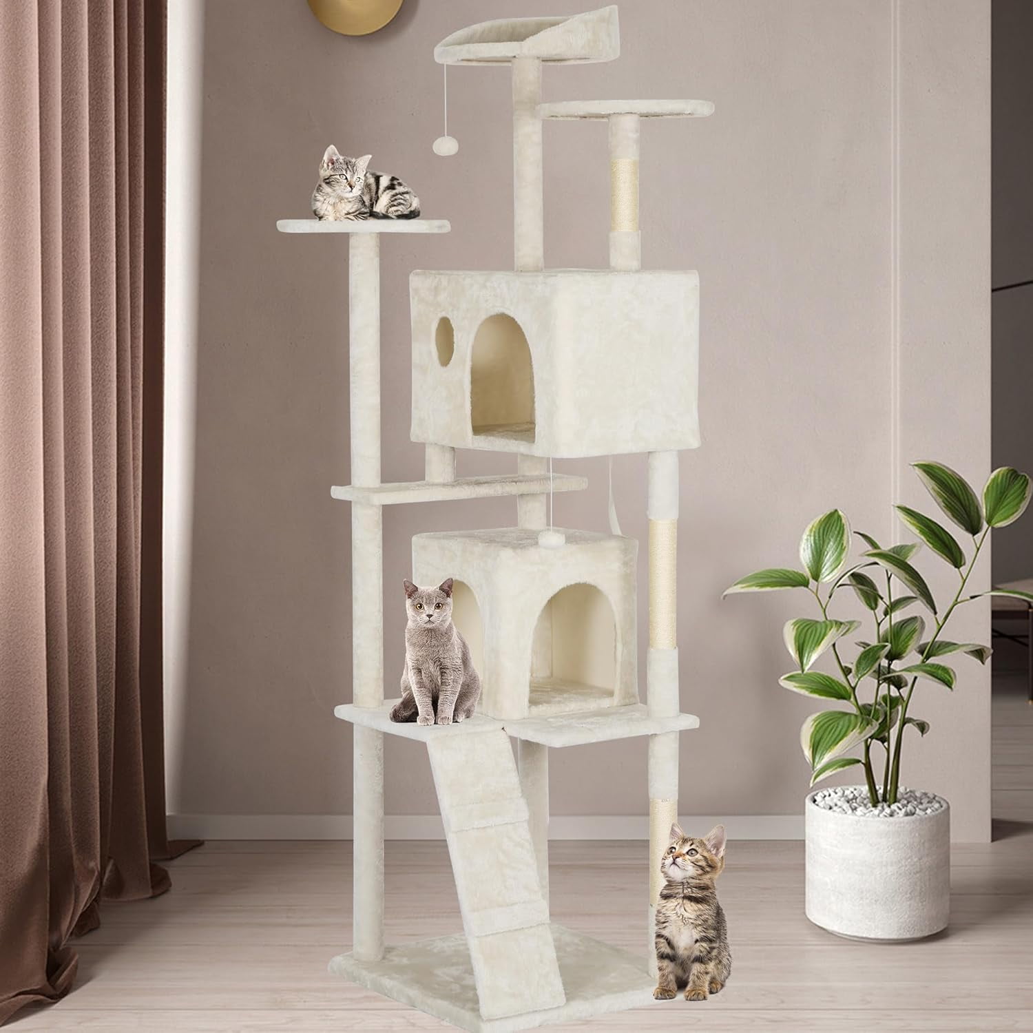 Bestpet 81in Cat Tree Tower for Indoor Cats,Multi-Level Cat Furniture Activity Center with Cat Scratching Posts Stand House Cat Condo with Funny Toys for Kittens Pet Play House,Beige