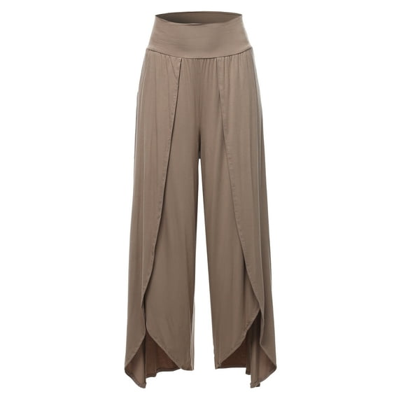 A2Y Women's Solid Modal Wide Leg Tulip Pants Mocha L