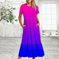 thumbnail image 2 of Penkiiy Women's Summer Casual Short Sleeve Crewneck Dress Casual Flowy Tiered Maxi Beach Dress With Pockets Gradient Print Dress S Multicolor, 2 of 7
