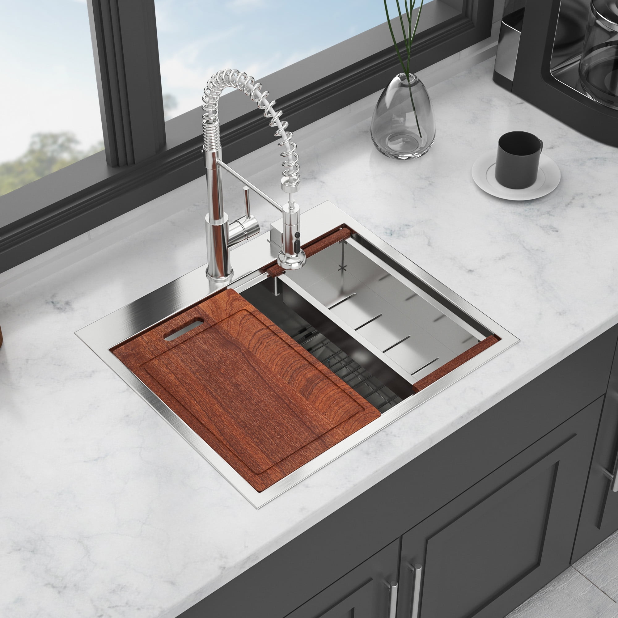 25 Inch Drop Kitchen Sink 25 "x 22" Kitchen Sink Stainless Steel 16 Gauge Workstation Sink