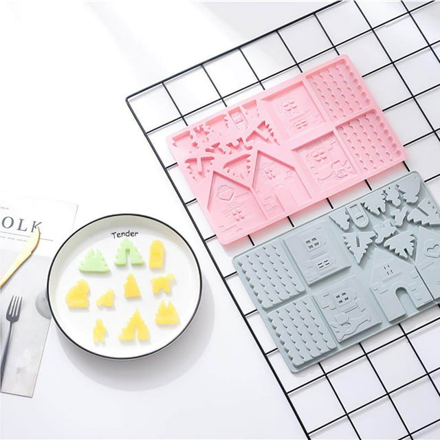 pitrice 2pcs Silicone Baking Mold High & Low Temperature Resistant Dessert Mold Christmas Gingerbread House Candy Mold for Home Bakery