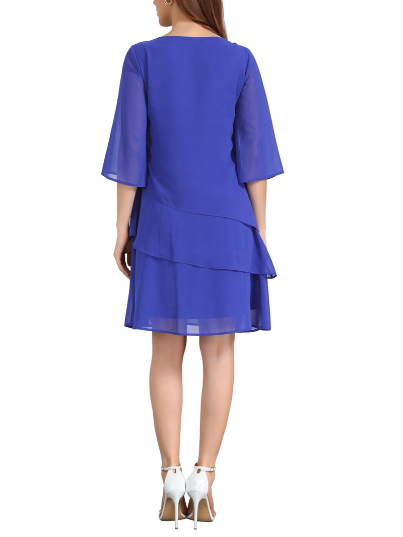 Inspire Chic Women's Chiffon Dress Ruffle Tiered Flowy 3/4 Sleeve A-Line Knee Length Dress Royal Blue S, Size: Small, Black Inspire Chic Women's Chiffon Dress Ruffle Tiered Flowy 3/4 Sleeve A-Line Knee Length Dress Royal Blue S, Size: Small, Black