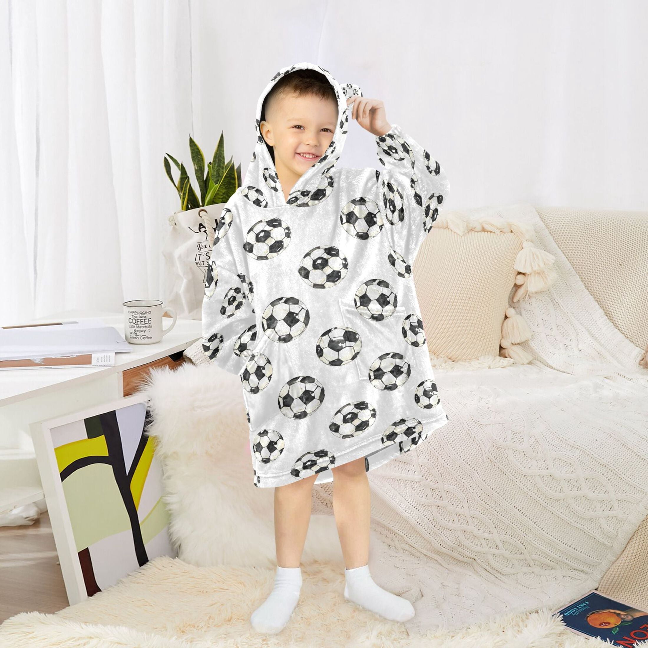 joogoo Wearable Blanket Hoodie for Footballs-z1 Flannel Sherpa Pocket 3-14 YR S