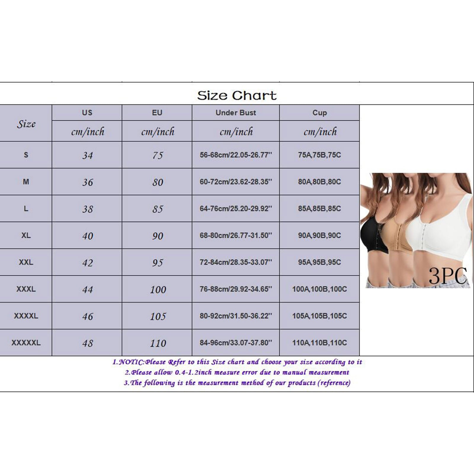 3 Pack Womens Bra Front Closure Bra Adjustable Straps Bra Woman Bras Wireless Everyday Bras Women's Clothes