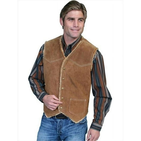 Mens Leather Wear Vest, Cafe Brown - Large