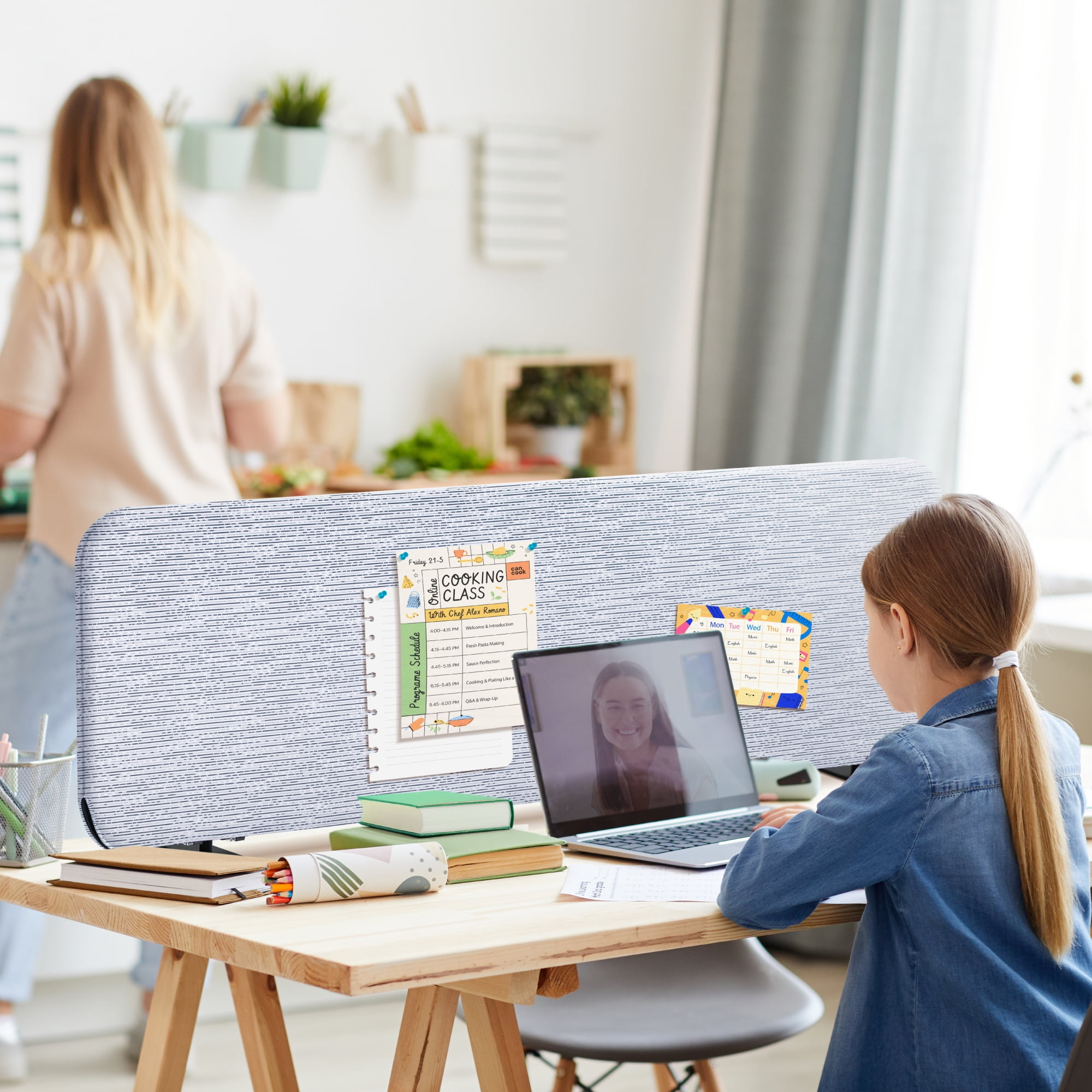 DECOLAB Freestanding Desk Divider, Table Partition Screen for Office, Home, Classroom, 48"x18", Birch