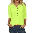 thumbnail image 2 of Women's Fashion Casual 3/4 Sleeve Button T-Shirt, Round Neck Solid Color Print Blouse, Comfortable Loose Fit Top for Daily Wear, Versatile Casual Shirt Available in Multiple Sizes, 2 of 3