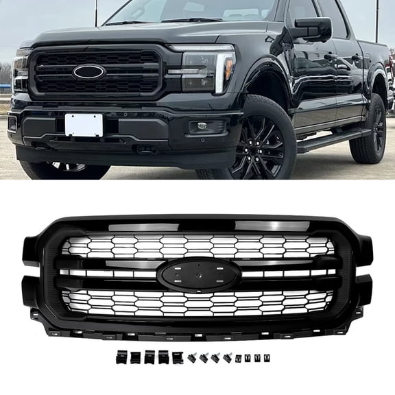 Fit For Ford F-150 F150 2024 2025 Lariat Front Bumper Grille Grill Agate Black, No Emblem