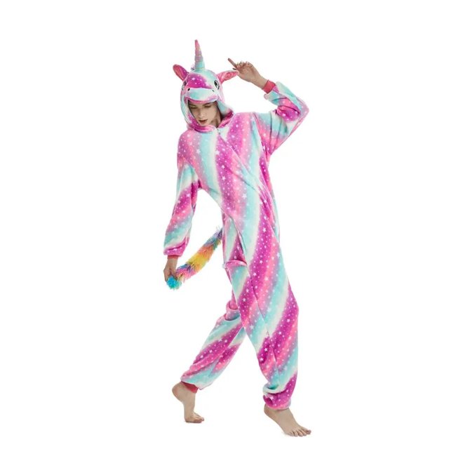 Kugurumi-Conjunto de Pijama de unicornio para mujer, ropa de dormir de franela con dibujos animados de Panda y Stitch, para Navidad e Invierno
