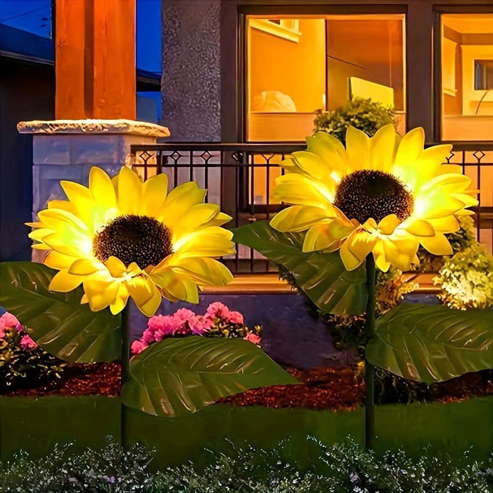 Lunxisen 2 Pcs Sunflower Solar Lights Outdoor Decor Garden Stake Waterproof Solar Powered Landscape Lighting for Yard Pathway