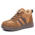thumbnail image 6 of Womens Snow Boots Fashion Splice Leather Lace up Winter Ankle Booties Fuzzy Lined Platform Sneakers Walking Shoes Brown Size 7, 6 of 7