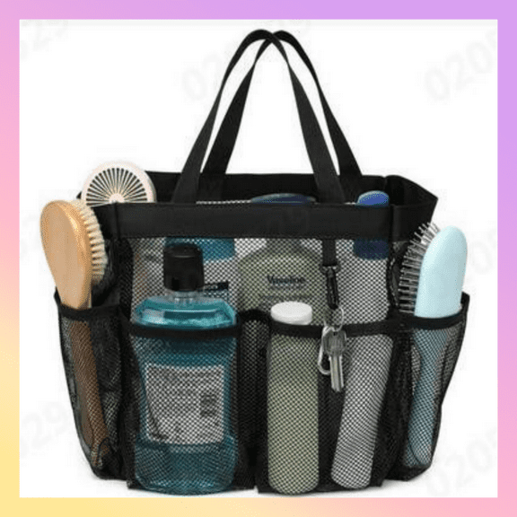 Mjers Mesh Shower Caddy Portable For Camping - Shower Caddy Portable for College Essentials, Dorm Room Essentials for Girls - Durable With 8 Pockets, Black