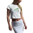 thumbnail image 1 of Pudcoco T-Shirts à Manches Courtes pour Femmes Imprimé Lettres Col Rond Été Décontracté Ajusté Crop Tops Streetwear, 1 of 8