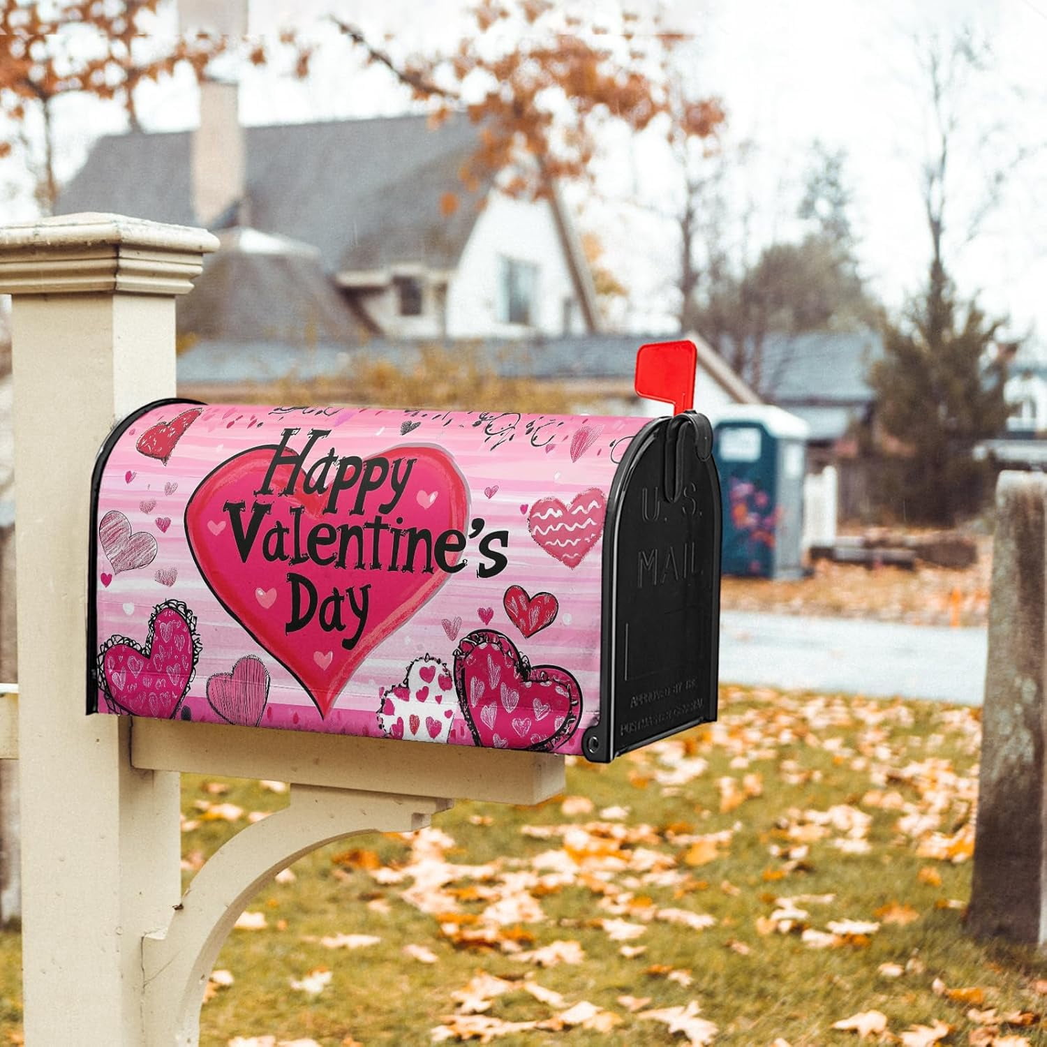 Valentines Day Mailbox Cover Magnetic Standard Size 21x18 Inch Red Pink Love Hearts Holiday Decorative Mail Box Post Covers Sweet Anniversary Letter Box Wraps for Home Outdoor Garden Yard Decor
