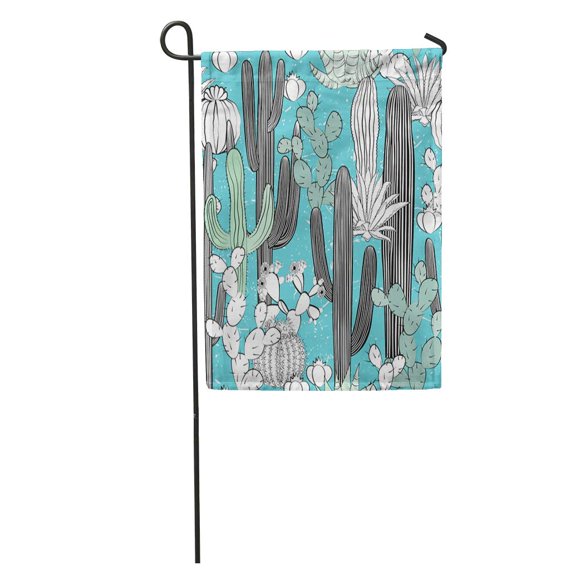 JSDART Drawing Cactus Wild Cacti Forest Pleasant Blue and Green Palette Black White Sketch Abstract Garden Flag Decorative Flag House Banner 28x40 inch