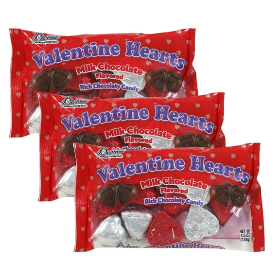 Palmer Valentine's Milk Chocolate Hearts Candy with Chocolatey Smooth Crunchy for Textures for Valentines Day Easter Basket Stuffer Birthday Party Favor and Gifts 4.5 oz. Bags Pack of 3