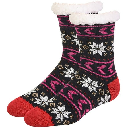 

Women s Christmas Printed Sherpa Lined Cozy Thermal Non-Skid Grip Socks (Snowman Size:9-11)