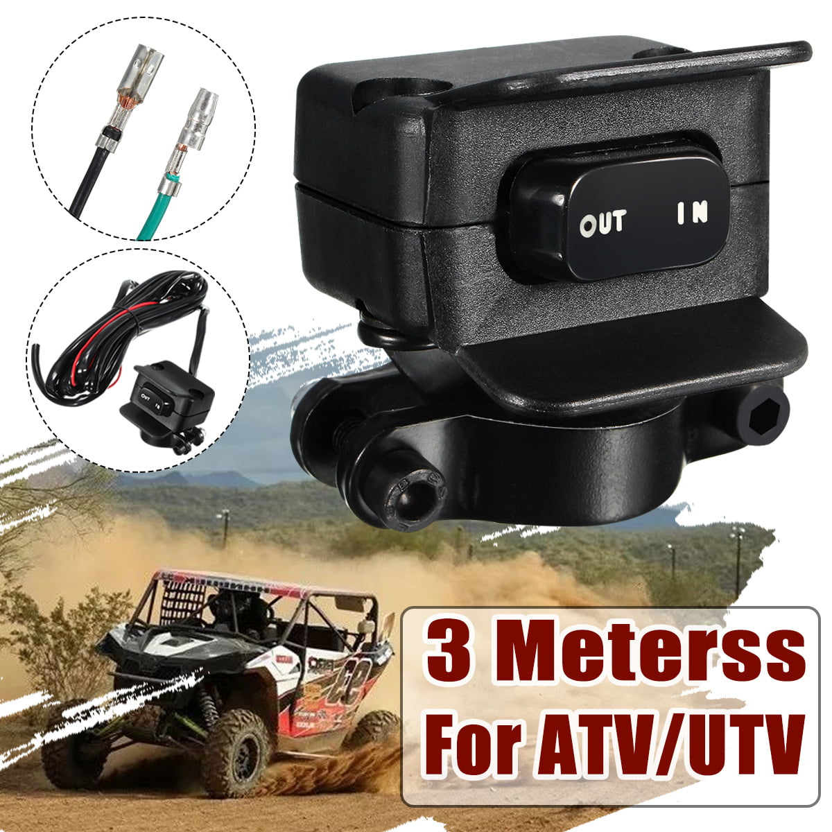 Autools 12V Winch Rocker Thumb Switch With Mounting Bracket Handle Control Switch Line Kit for ATV UTV 