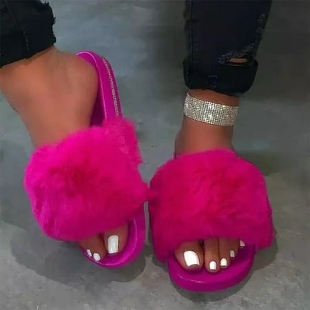 

Tangnade women shoes Women s Ladies Fashion Casual Crystal Furry Soft Slippers Indoor Home Shoes Hot Pink 40