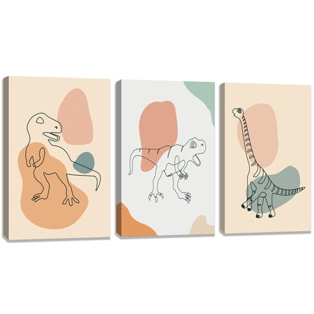 3 Pieces Boho Style Dinosaurs Wall Art for Bedroom, Nursery, Kids Room Decor