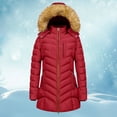 thumbnail image 3 of Breezora Women's Warm Winter Faux Down Hooded Mid Length Padded Coat Jacket for Cold Weather Outdoor Activities XXXL Size Wine, 3 of 10