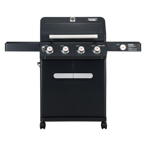Monument Grills Mesa 4-Burner Black Propane Gas Grill with Clear View Lid, Side Burner, and LED Controls