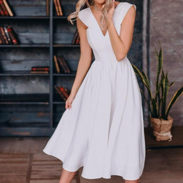 Vestido de fiesta formal para mujer Vestido de tirantes tipo tunica de cintura media Traje de vacaciones de estilo sexy FLhrweasw Nuevo Walmart en linea