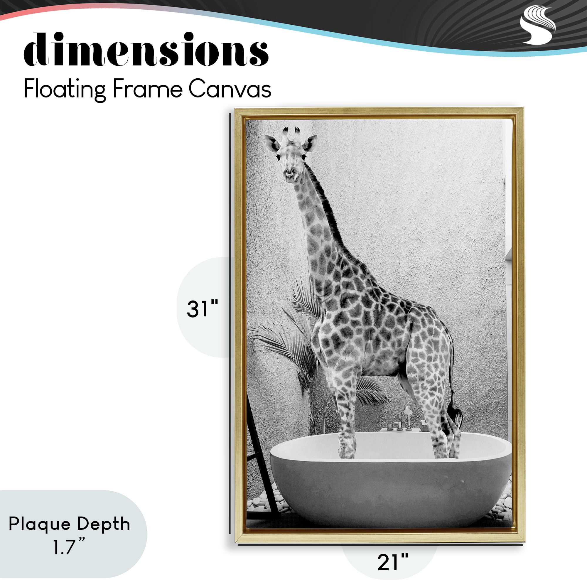 Stupell Industries Safari Bath Standing Tall Gold Framed Floater Canvas Wall Art, design by SD Graphics Studio