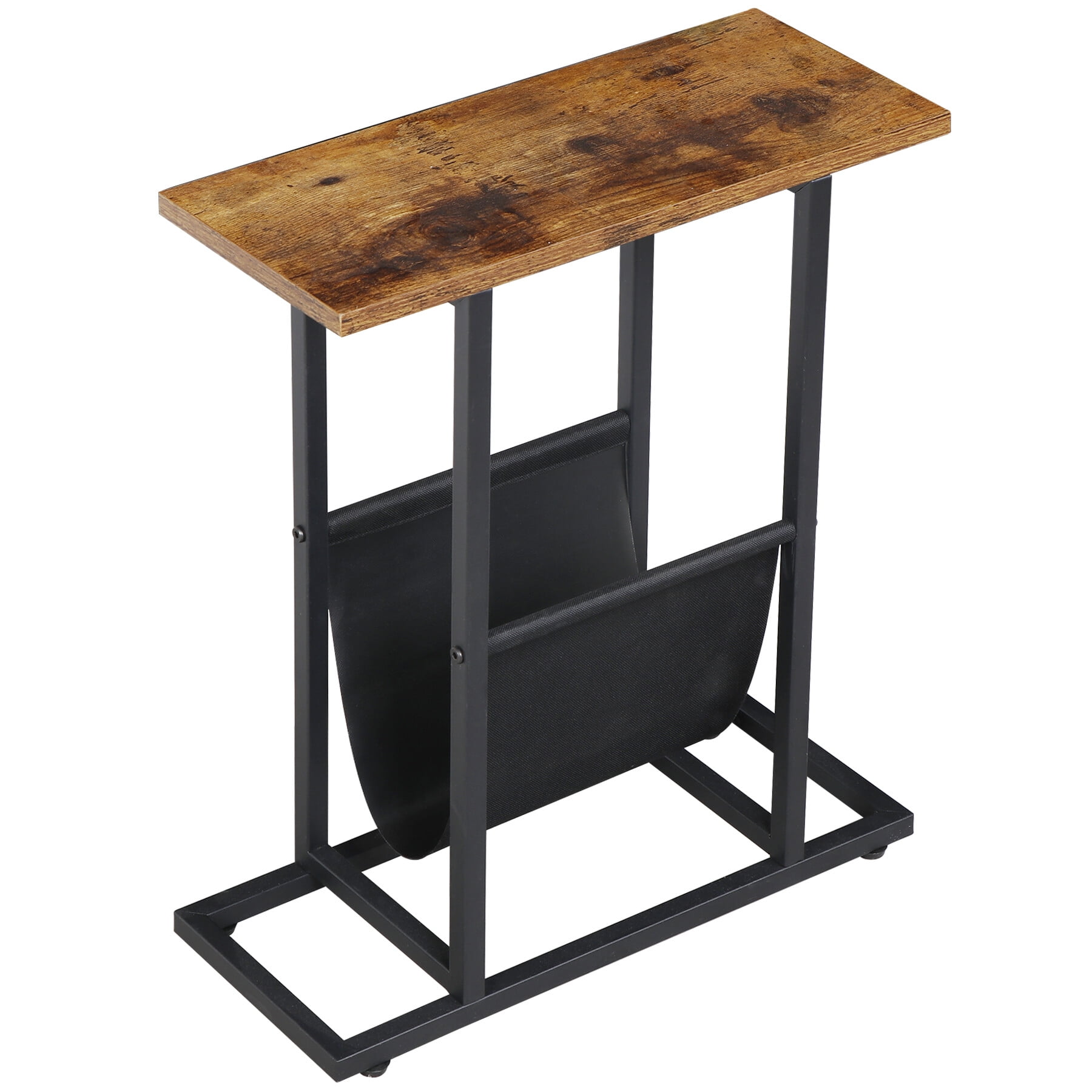 HomGarden 17.7"L x 21.7"H Narrow Side Table Small Metal End Table W/Storage Holder for Sofa Couch Bed, Rustic Brown