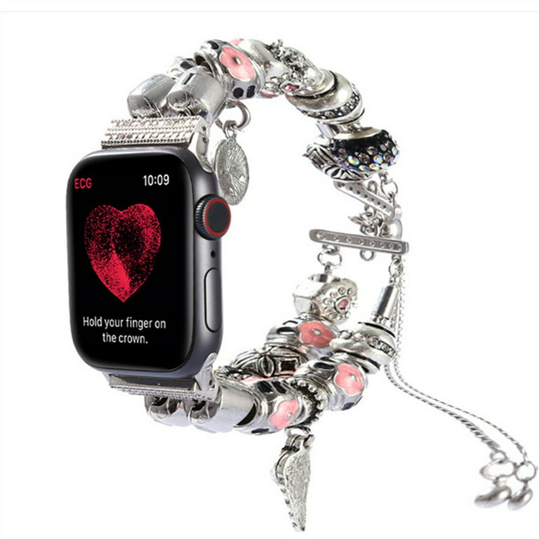 Compatible with Apple Watch Band 38mm 40mm 41mm, Women Stainless Steel  Diamond Sparkle Jewelry Bracelet with Detachable Connector Charms for  iWatch Series SE/7/6/5/4/3/2/1