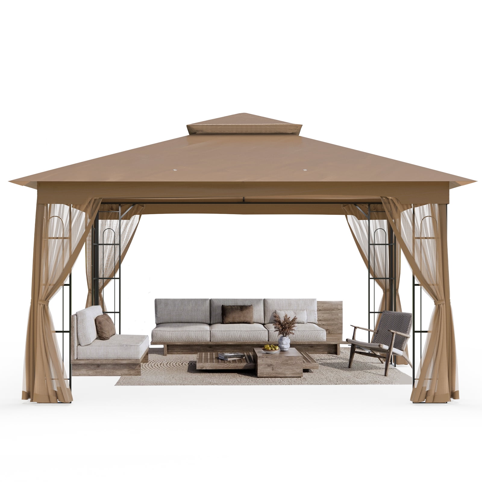 INTER HUT 13x11 Metal Patio Gazebo, Outdoor Gazebo Canopy Tent for Backyard with Mesh Privacy Curtains