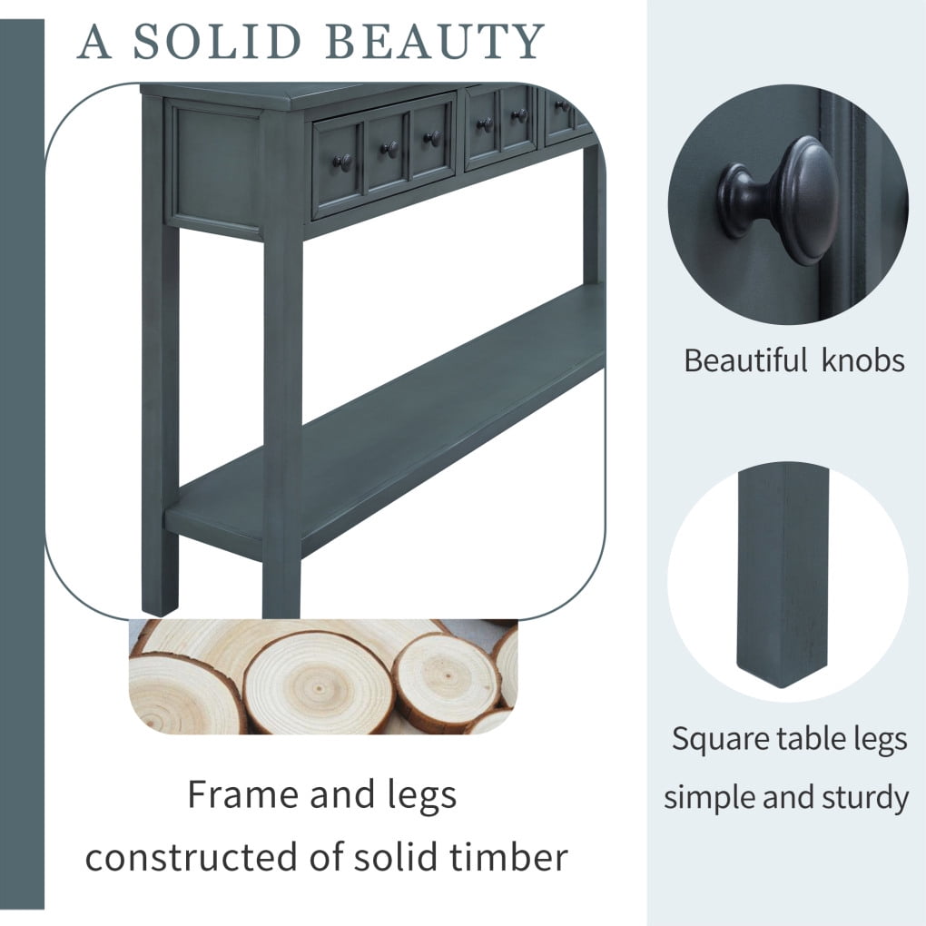 Console Table, Console Tables for Entryway with 4 Drawers and Open Storage Shelf, 60" Long Sofa Table in Solid Wood, Narrow Console Table for Living Room, Couch, Hallway, Kitchen Counter, Navy Blue