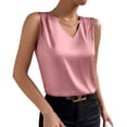 thumbnail image 6 of XFLWAM Women's Silk Satin Tank Tops V Neck Pleated Dressy Casual Sleeveless Blouses Summer Business Work Shirts, 6 of 9